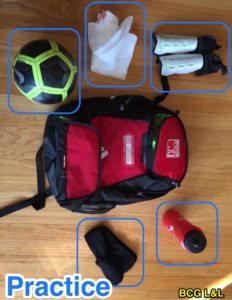 picture shows items needed for soccer practice