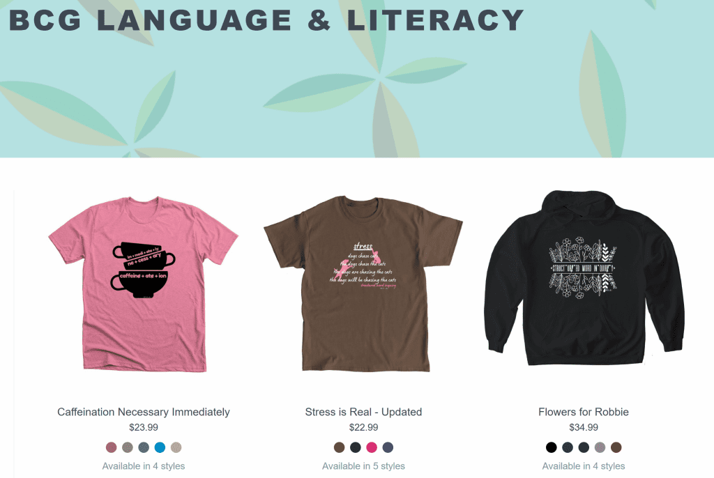 screen shot of BCG L&L merch store