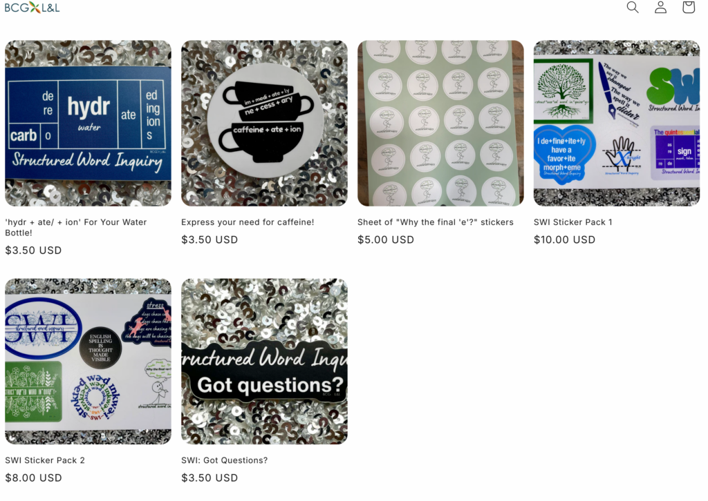 image is a screenshot of BCG L&L sticker store